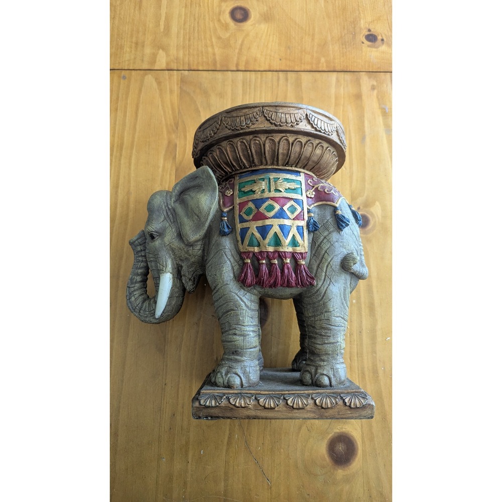 Jaimy Elephant Plant Stand Pedestal Hand Painted Ornate Sculpture Grey Gold 10in